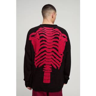 Mens Black Oversized Boucle Knit Skeleton Jumper