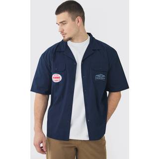Mens Navy Tall Western Moto Applique Overshirt