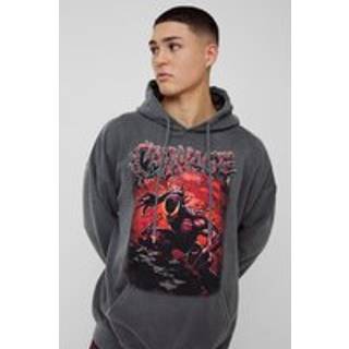 Mens Charcoal Oversized Marvel Venom Carnage Wash License Print Hoodie