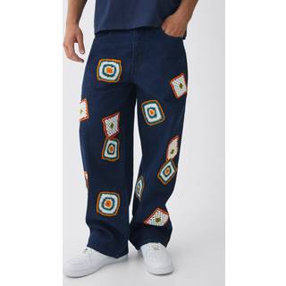 Mens Indigo Baggy Fit Crochet Denim Jeans