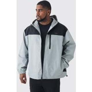 Mens Plus Oversized Colour Block Hooded Windbreaker In Grey