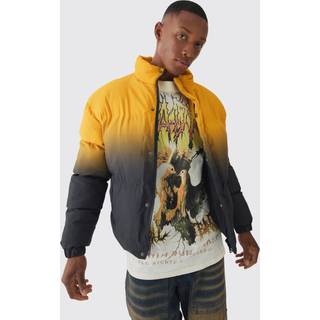 Mens Boxy Ombre Funnel Neck Puffer Coat In Orange