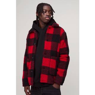 Mens Red Regular Fit Borg Check Overshirt