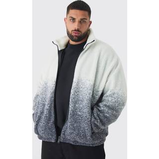 Mens Plus Oversized Ombre Borg Funnel Neck Jacket In Black