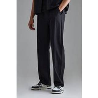 Mens Black Elasticated Waist Technical Stretch Relaxed Pintuck Trouser