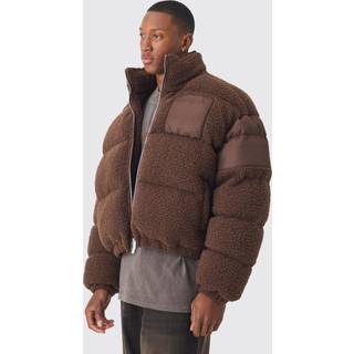 Mens Borg & Nylon Funnel Neck Puffer In Chocolate
