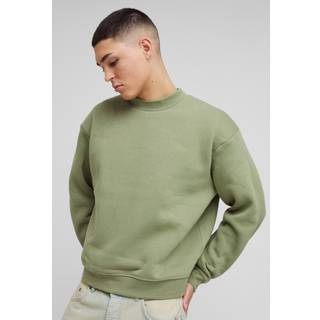 Mens Olive 330GSM Oversized Basic Boxy Extended Neck Sweatshirt