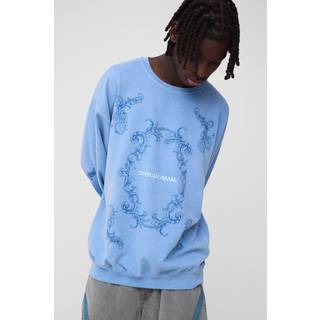 Mens Pastel Blue Oversized Puff Print Official Graphic Washed Sweatshirt