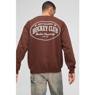 Mens Chocolate Oversized Hockey Club Graphic Sweatshirt