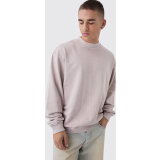 Mens Taupe Oversized Extended Neck Acid Wash Sweatshirt