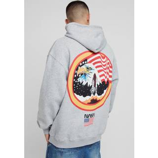 Mens Charcoal Oversized NASA License Print Hoodie