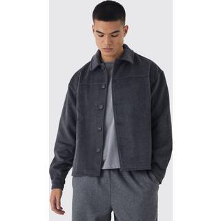 Mens Charcoal Boxy Heavyweight Brushed Overshirt