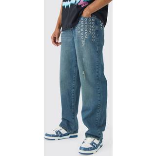Mens Antique Blue Relaxed Rigid Metal Hardware Jeans