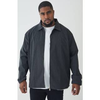 Mens Plus Stretch Zip Through Shirt in Black Marl