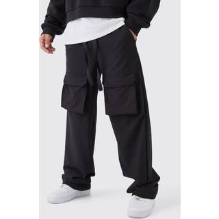 Mens Black Baggy Fit Elasticated Waist Nylon Cargo Trouser