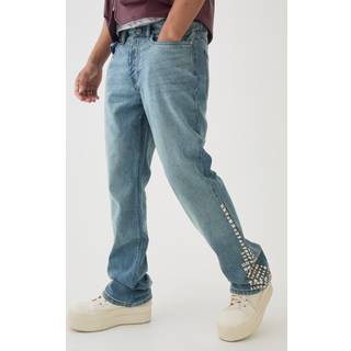 Mens Light Blue Slim Rigid Flare Studded Jeans