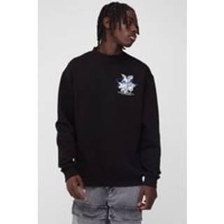 Mens Black Oversized Boohooman Renaissance Graphic Sweatshirt
