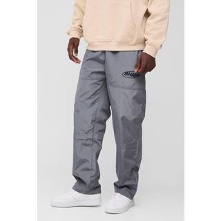 Mens Charcoal Elasticated Waist Relaxed Nylon Branded Trousers