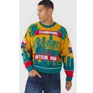 Mens Teal Moto Graphic Knitted Sweatshirt