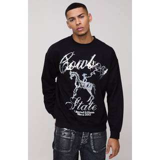 Mens Black Oversized Western Metallic Graphic Sweatshirt