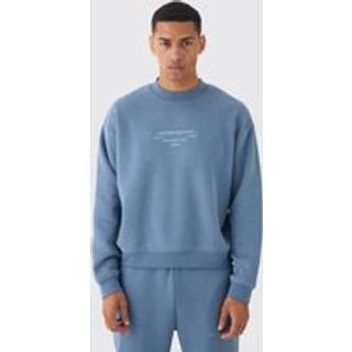 Mens Ink 330GSM Oversized Boxy Extended Neck Peached Embroidered Text Sweatshirt