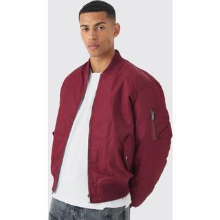 Mens Oversized Boxy Padded Nylon Bomber Jacket In Burgundy