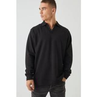 Mens Black Regular Fit Heavyweight Interlock V Neck Polo