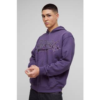 Mens Purple Oversized Official Rhinestone Loopback Zip Through Hoodie