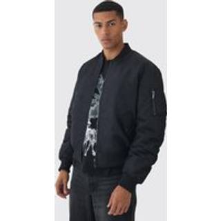 Mens Oversized Boxy Padded Nylon Bomber Jacket In Black