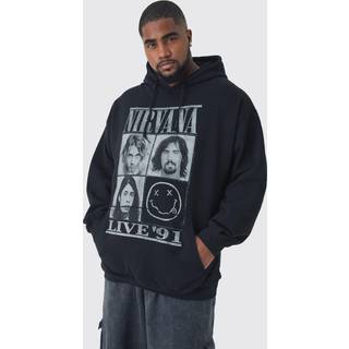 Mens Black Plus Oversized Nirvana License Print Hoodie