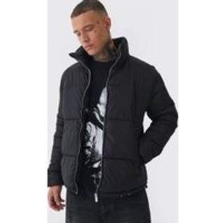 Mens Tall Worldwide Applique Funnel Neck Puffer Jacket In Black