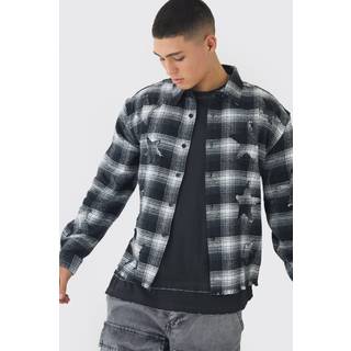Mens Charcoal Oversized Boxy Star Applique Check Shirt