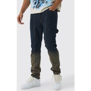 Mens Indigo Slim Rigid Pintuck Carpenter Ombre Denim Jeans