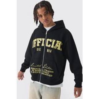 Mens Black Oversized Boxy Offcl Print Zip Through Hoodie