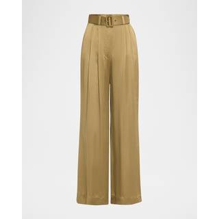 Zimmermann Tuck silk wide-leg pants - green - L
