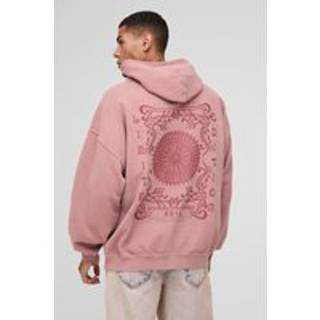 Mens Dusty Pink Oversized Limited Edition Puff Print Washed Hoodie