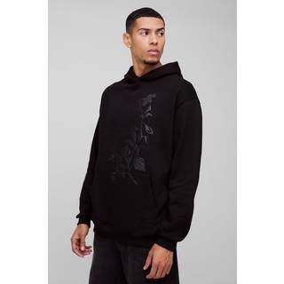 Mens Black Oversized Floral Puff Print Hoodie