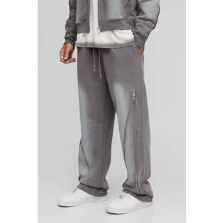 Mens Grey Relaxed Fit Zip Detail Spray Wash Jogger