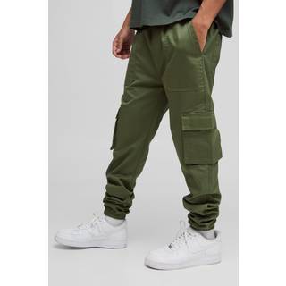 Mens Khaki Skinny Fit Elasticated Waist Cuffed Cargo Trousers