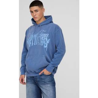 Mens Navy Oversized Saint Tropez Renaissance Graphic Washed Hoodie