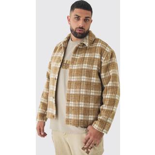Mens Taupe Plus Brushed Check Overshirt