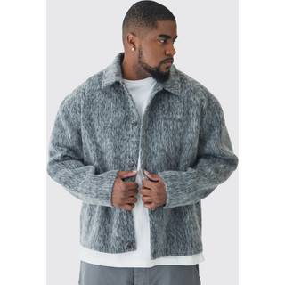 Mens Grey Plus Brushed Overshirt