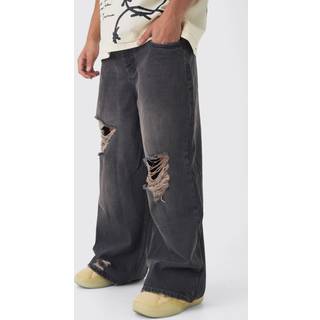 Mens Grey Extreme Baggy Ripped Pink Tint Jeans