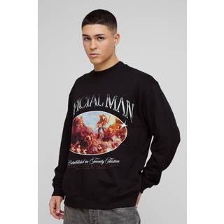 Mens Black Oversized Official Man Renaissance Graphic Sweatshirt