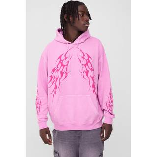 Mens Pink Oversized Gothic Graphic Washed Hoodie