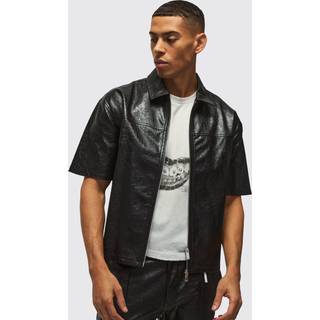 Mens Black Oversized Boxy Snake PU Boxy Shirt