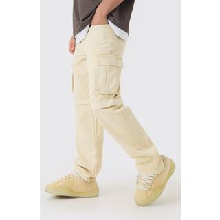 Mens Stone Relaxed Acid Wash Zip Off Twill Cargo Trousers