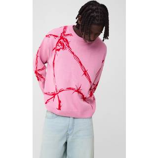Mens Pink Oversized Boxy Barbed Wire Jacquard Knitted Jumper