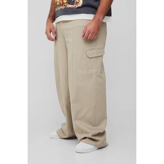 Mens Stone Plus Elasticated Waist Seam Detail Oversized Cargo Trousers