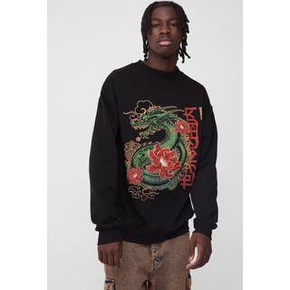Mens Black Oversized Worldwide Dragon Graphic Sweatshirt